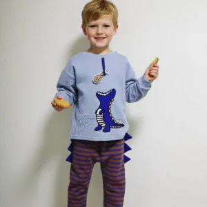 Korean Boys’ Blue Dinosaur Top