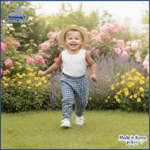 Alternative view of 韓國男女童古董格紋褲子(藍色)(啡)