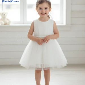 Korean Girls’ White Tulle Dress (Suitable for Wedding Banquets)