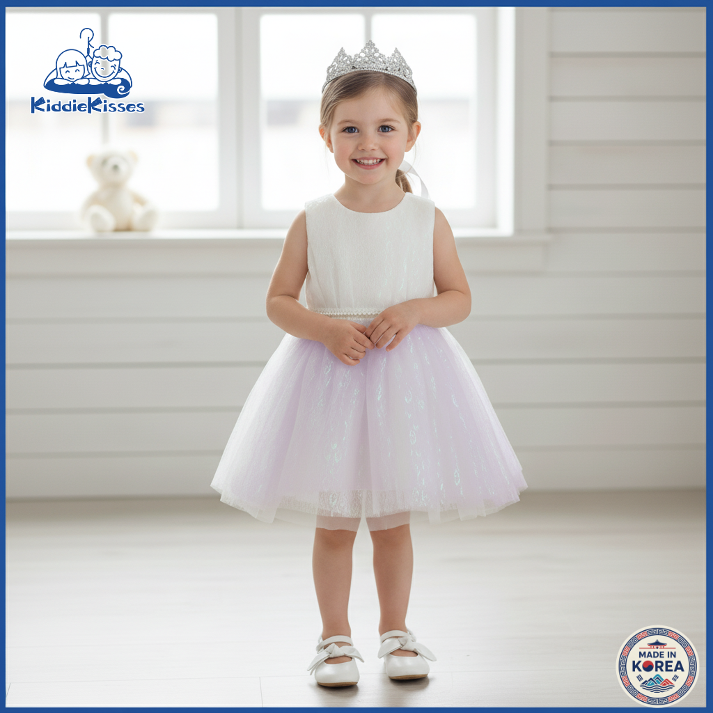 Korean Girls’ Light Purple Pearl Dress