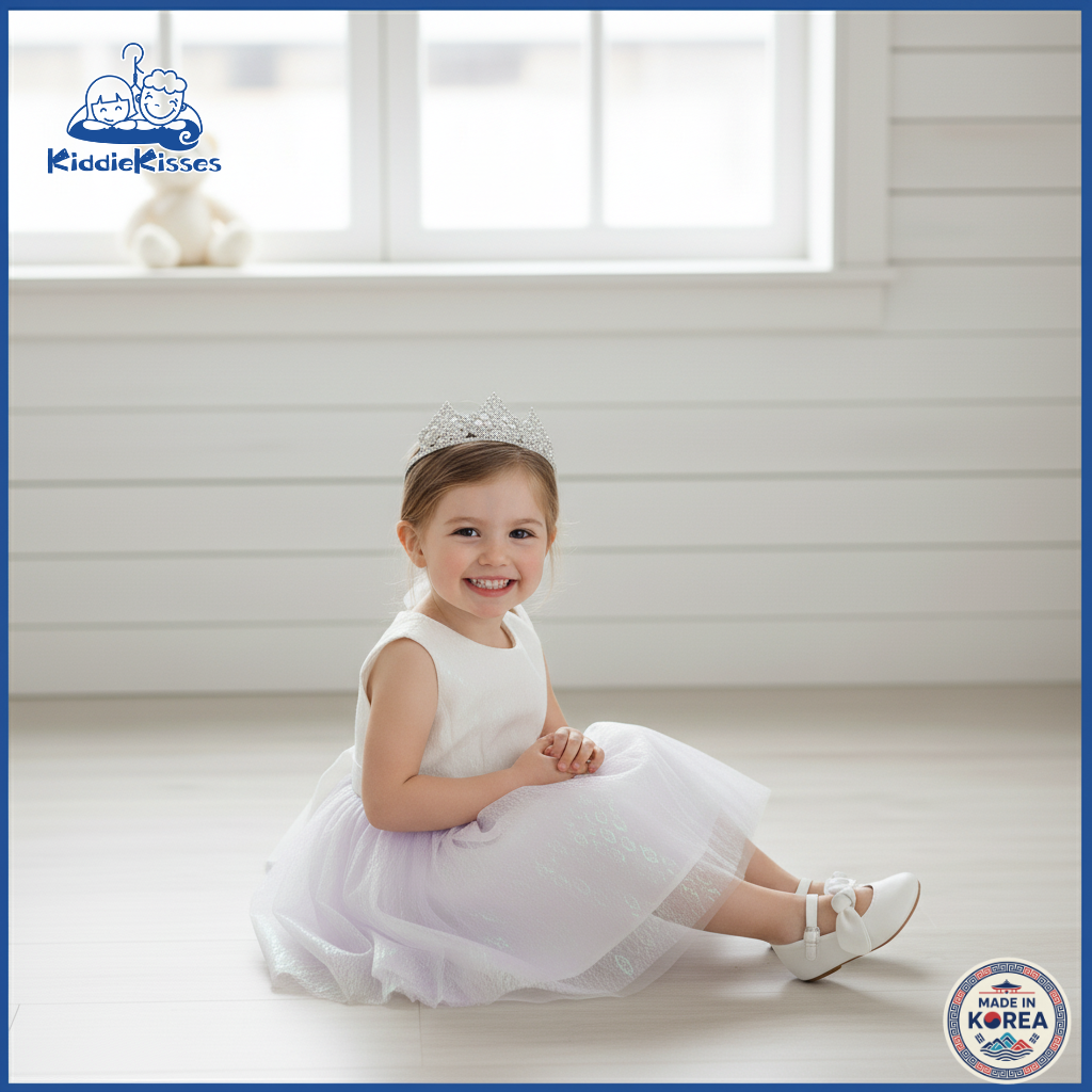 Korean Girls’ Light Purple Pearl Dress - Image 5