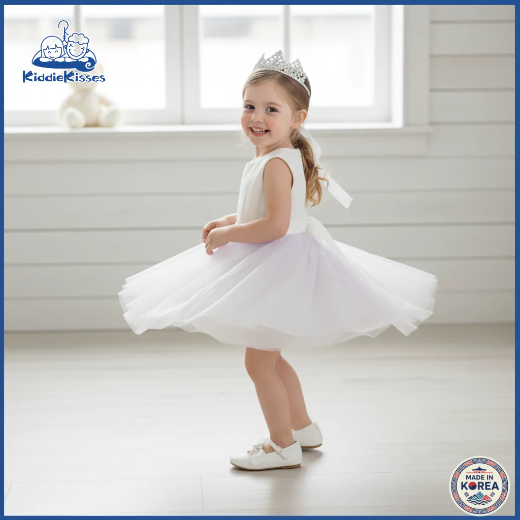 Korean Girls’ Light Purple Pearl Dress - Image 4