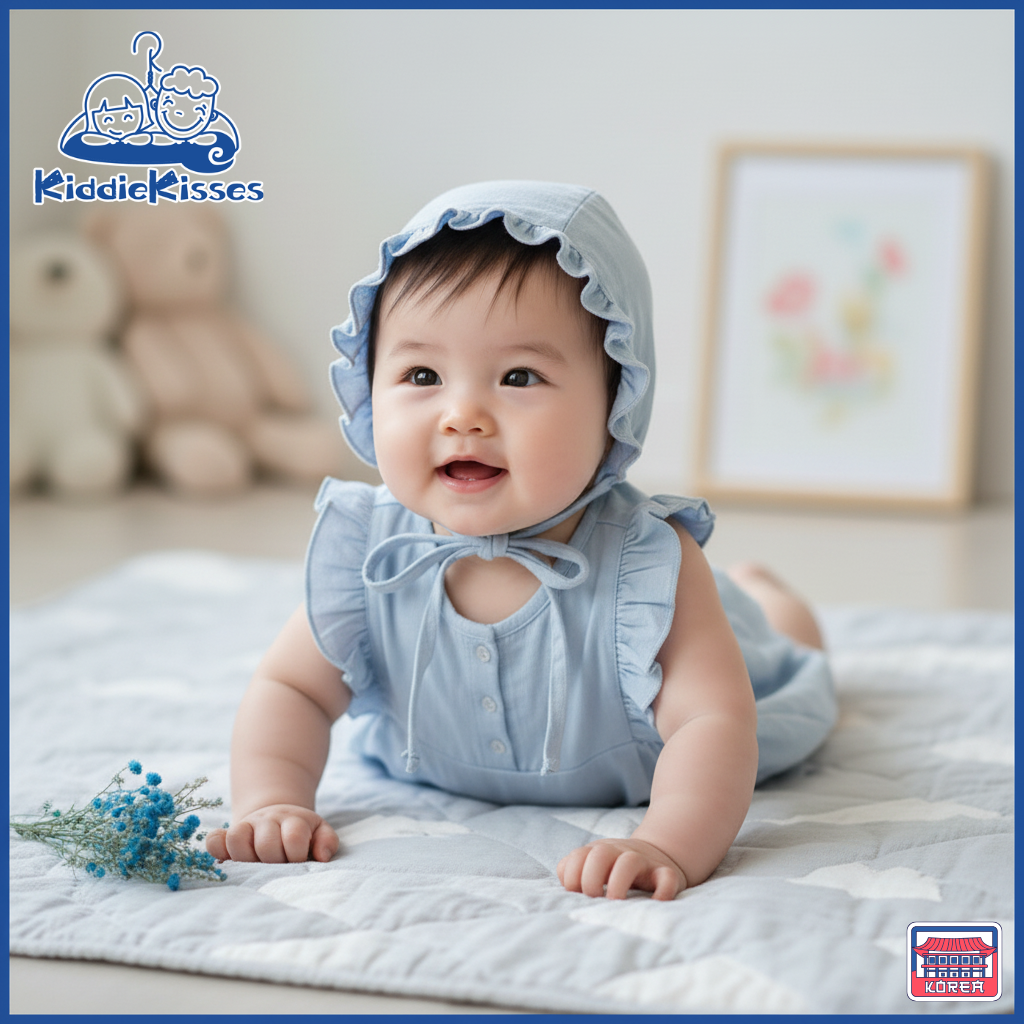 Korean-style baby blue butterfly-edge romper - Kiddie Kisses  display picture 1