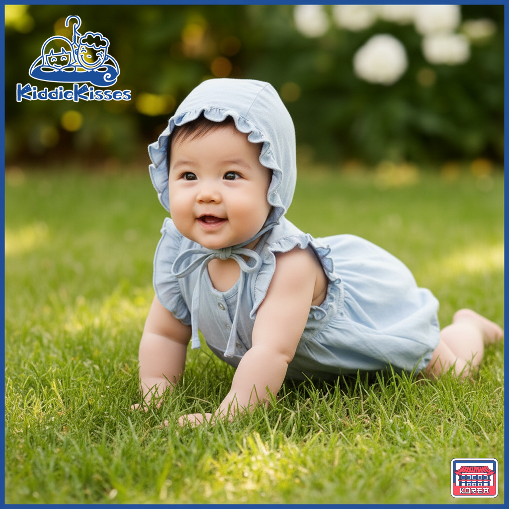 Korean-style baby blue butterfly-edge romper - Kiddie Kisses  display picture 2