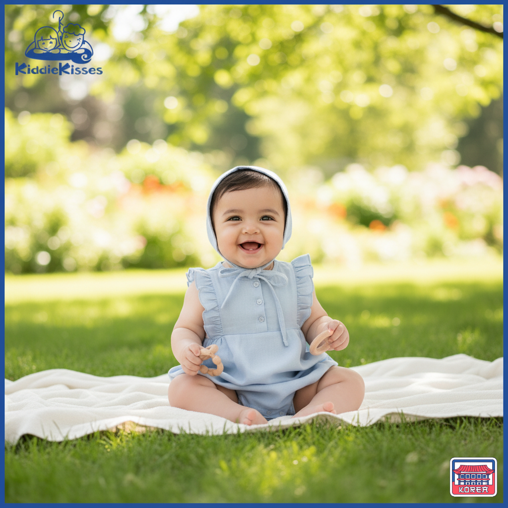 Korean-style baby blue butterfly-edge romper - Kiddie Kisses  display picture 1