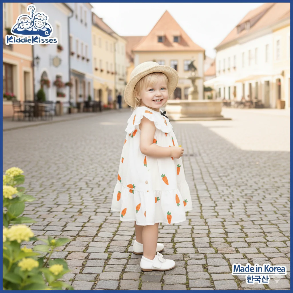韓國女童胡蘿蔔花紋連身裙