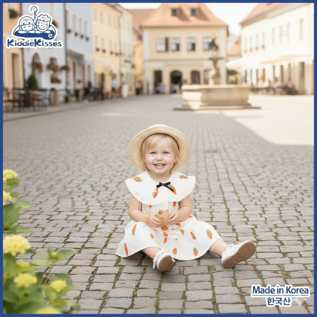 韓國女童胡蘿蔔花紋連身裙 - Image 3