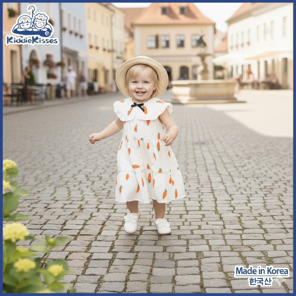 韓國女童胡蘿蔔花紋連身裙 - Image 2