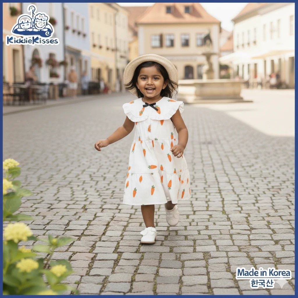 韓國女童胡蘿蔔花紋連身裙 - Image 4